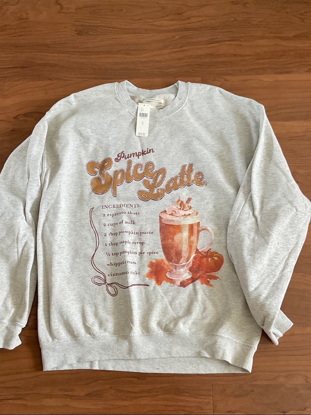 Anthropologie Pumpkin Spice Latte Graphic Sweatshirt - Light Gray - NWT